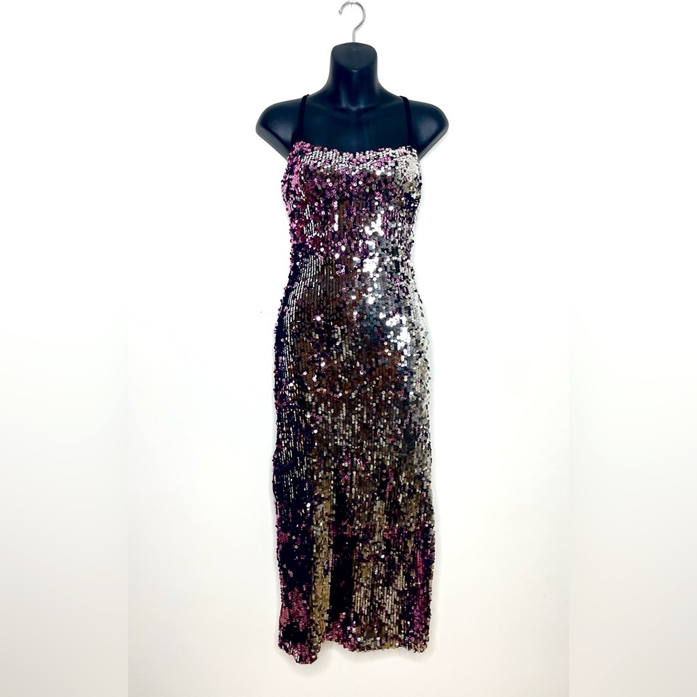 COSMOPOLITAN silver pink sequins midi dress M